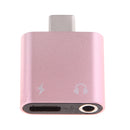 USB C to 3.5mm Audio Adapter, 2 in 1 USB Type C Male to 3.5mm Female Stereo Earphone Converter Dongle and Charging Adapter for Type C Devices Pink