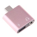USB C to 3.5mm Audio Adapter, 2 in 1 USB Type C Male to 3.5mm Female Stereo Earphone Converter Dongle and Charging Adapter for Type C Devices Pink