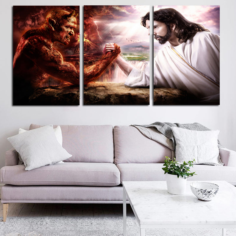 Miico Hand Painted Three Combination Decorative Paintings Satan and Jesus Wall Art For Home Decoration