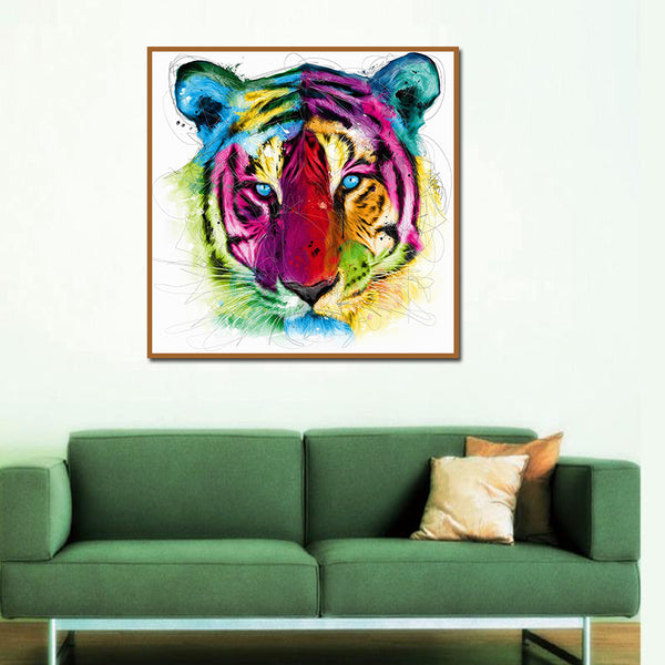 Miico Hand Painted Oil Paintings Abstract Colorful Tiger Head Wall Art For Home Decoration Painting