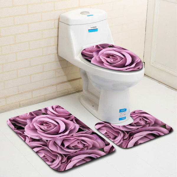 3PCS Bathroom Non-Slip Carpet Pedestal Rug Lid Toilet Cover Bath Mat