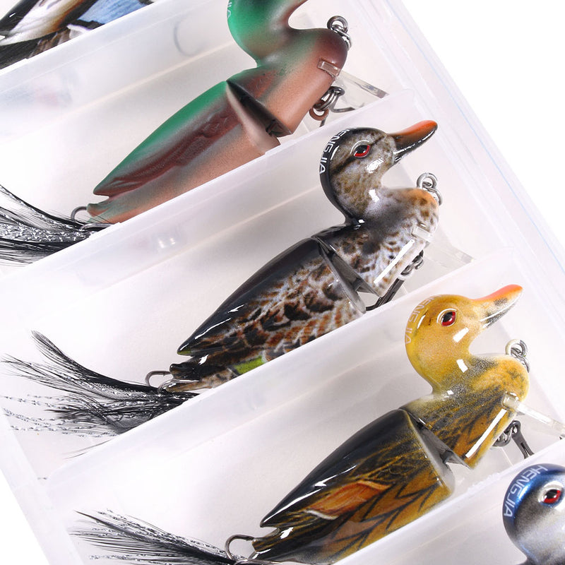 HENGJIA J102 5PSC Duck Fishing Lure Set Rotating Tail Popper Topwater Swim Crankbait Artificial Hard Bait