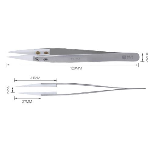 BEST BST-72-MZ Anti-acid Ceramic Stainless Steel Tweezer Fine Pointed Tips With Heat Resistance
