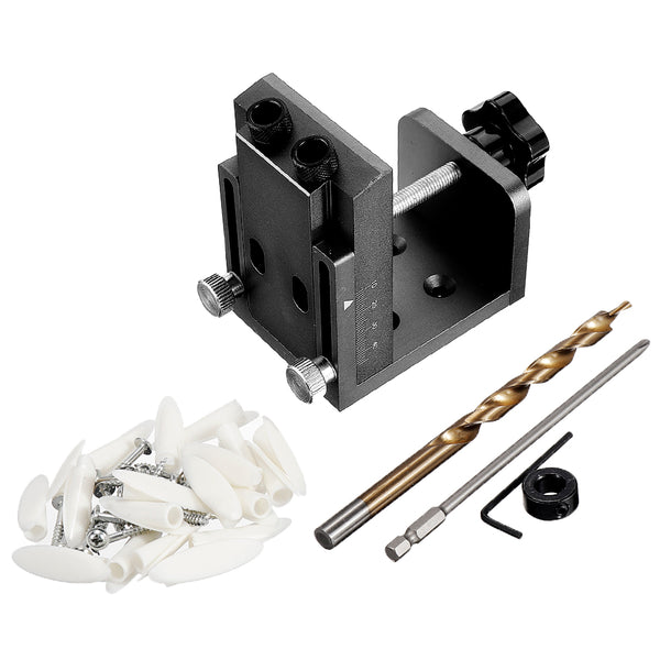15 Degree Aluminum Alloy 9.5mm Pocket Hole Jig Step Drill Screwdriver Bit Set Woodworking Hole Punch Locator with Clamp