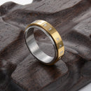 Men's Rotatable Ring Titanium Steel Buddhist Gold Tone Mantra Pattern Spinner Lucky Ring