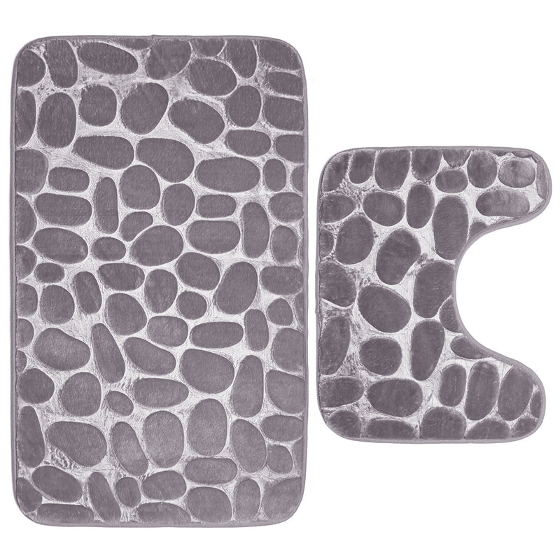2Pcs Waterproof Bath Carpet Stone Pedestal Memory Foam Mat Bathroom Non-slip Set
