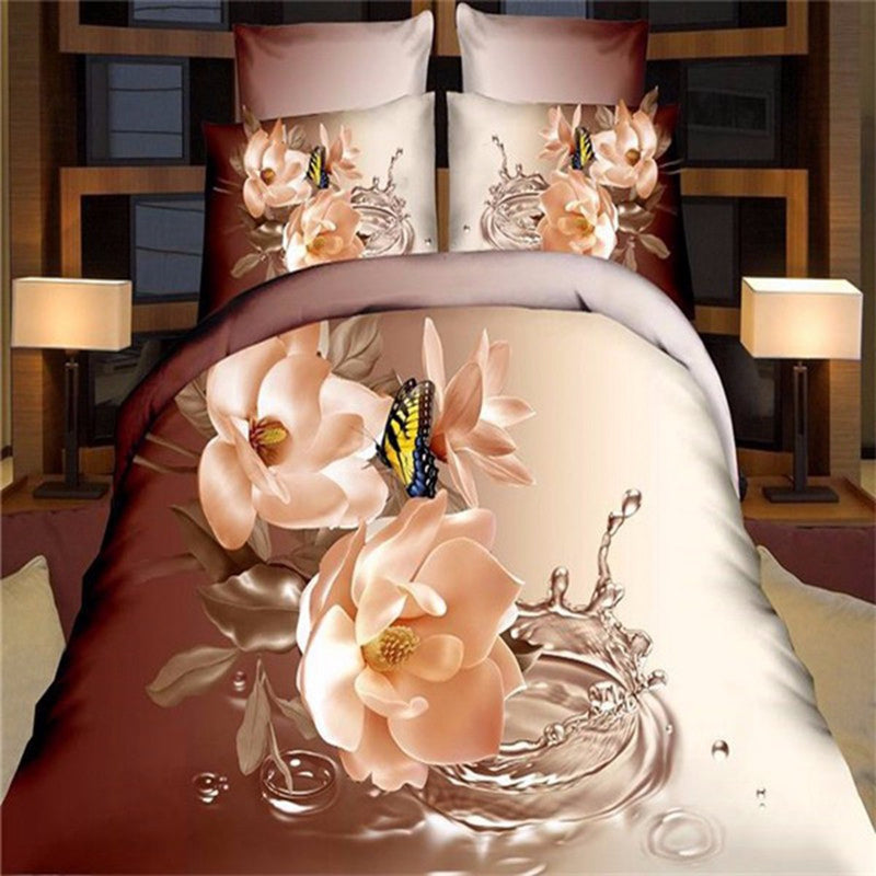 4 PCS 3D Flower Butterfly King Size Bedding Pillowcase Quilt Duvet Cover Set New Bedding Sets