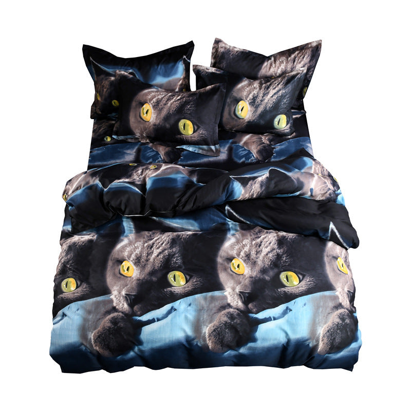 3 PCS Bedding Sets 3D Animal Black Cat Printing Quilt Cover Pillowcase For Full Size