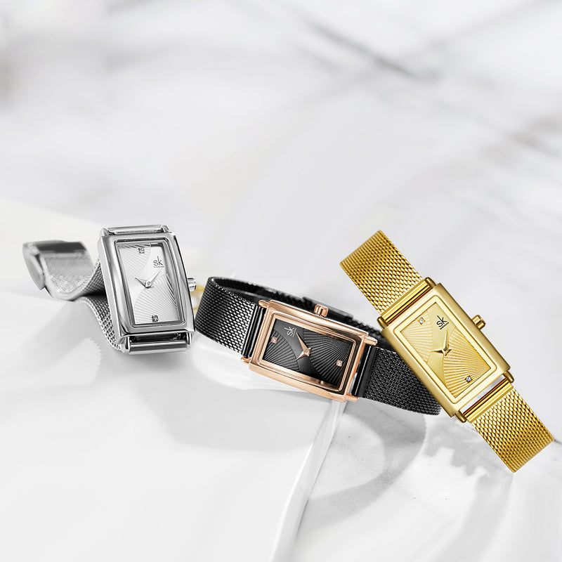 SHENGKE SK K0119 Ladies Dress Rectangular Shape Drape Dial  Business Women Quartz Watch