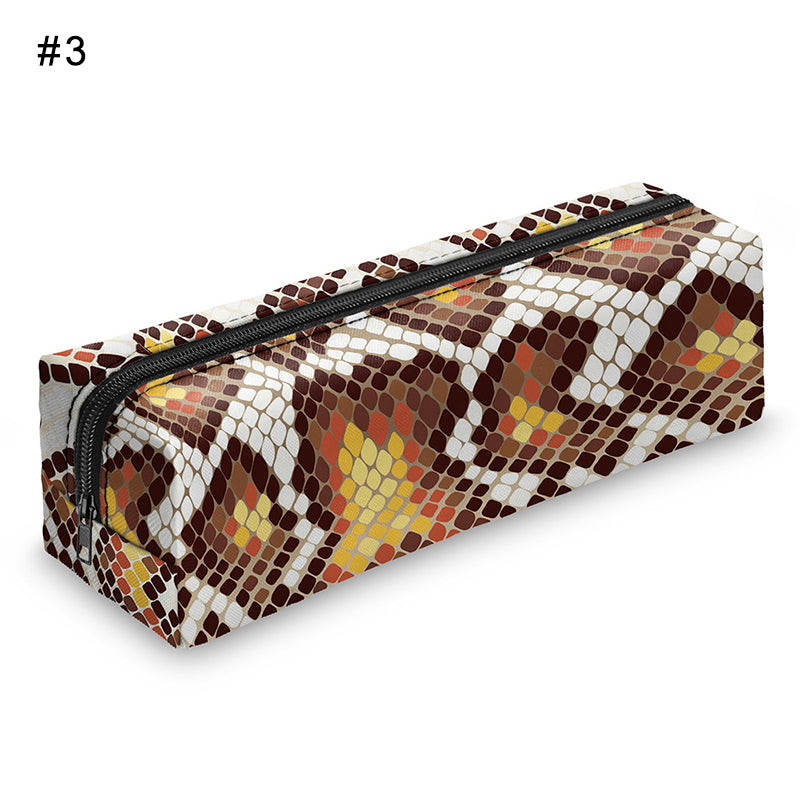 3D Digital Snakeskin Print Pencil Case Zipper Cosmetic Bag Pen Box Stationery