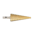 Drillpro 2pcs HSS Titanium Coated Step Cone Drill Bit 3/16-7/8 and 1/4-1-3/8 Inch Hex Shank Hole Cutter
