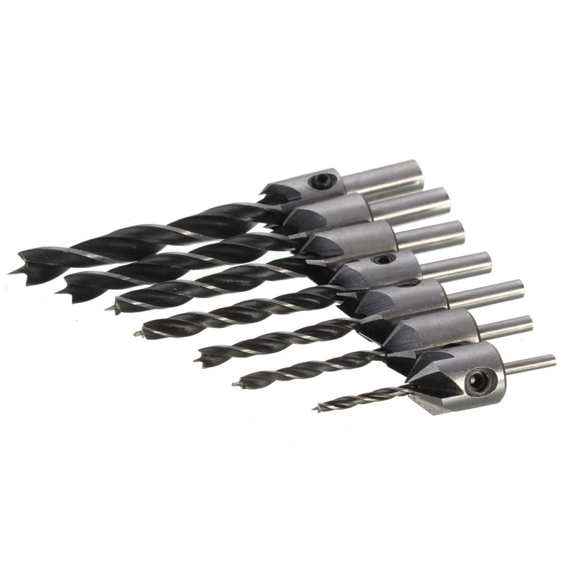 7pcs 3mm-10mm 5 Flutes Countersink Drill Bit Set HSS Carpentry Reamer Woodworking Chamfer Drill