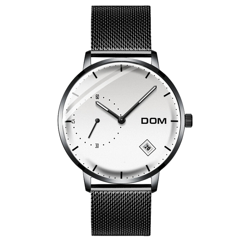 DOM M-302 Waterproof Calendar Men Wrist Watch Stainless Steel Strap Quartz Watches