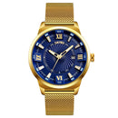 SKMEI 9166 Business Gold Stainless Steel Strap Date Display Waterproof Men Watch Quartz Watch