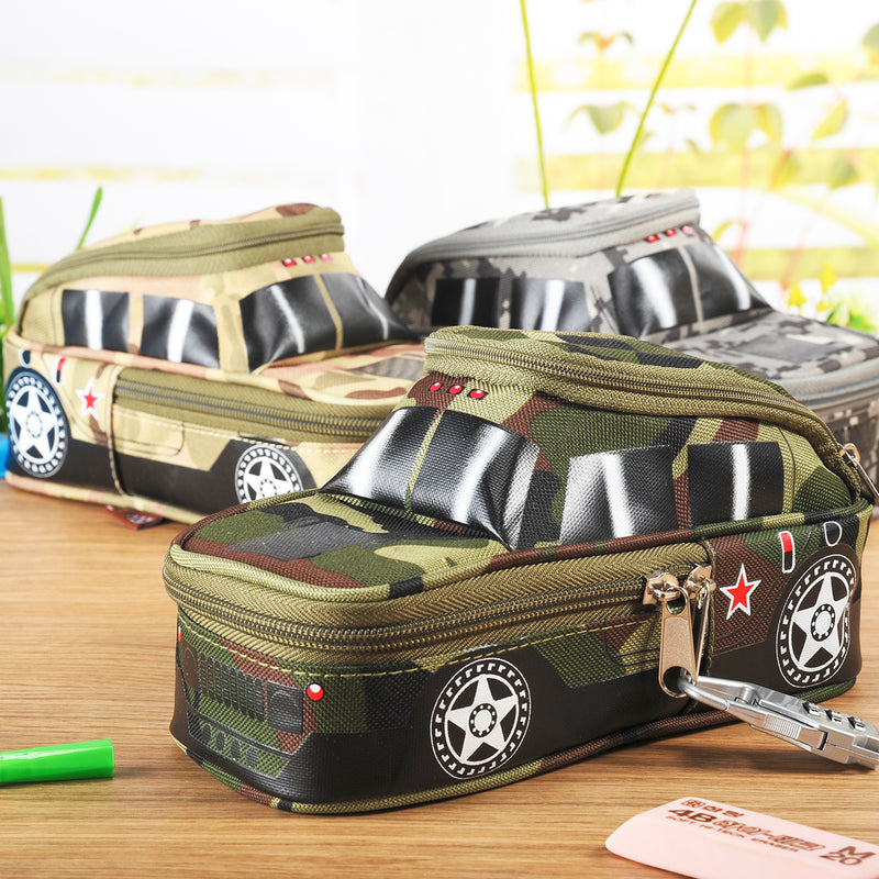 Large Capacity Creative Camouflage Off-road Car Vehicle Shape Stationery Organizer Zipper Pen Pencil Bag Anti-theft Pencil Case
