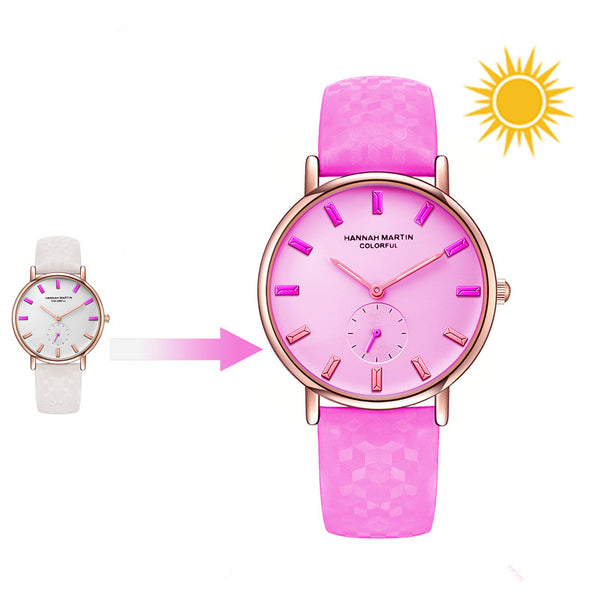 HANNAH MARTIN Solar UV Sensor Color Change Fashion Women Quartz Watch