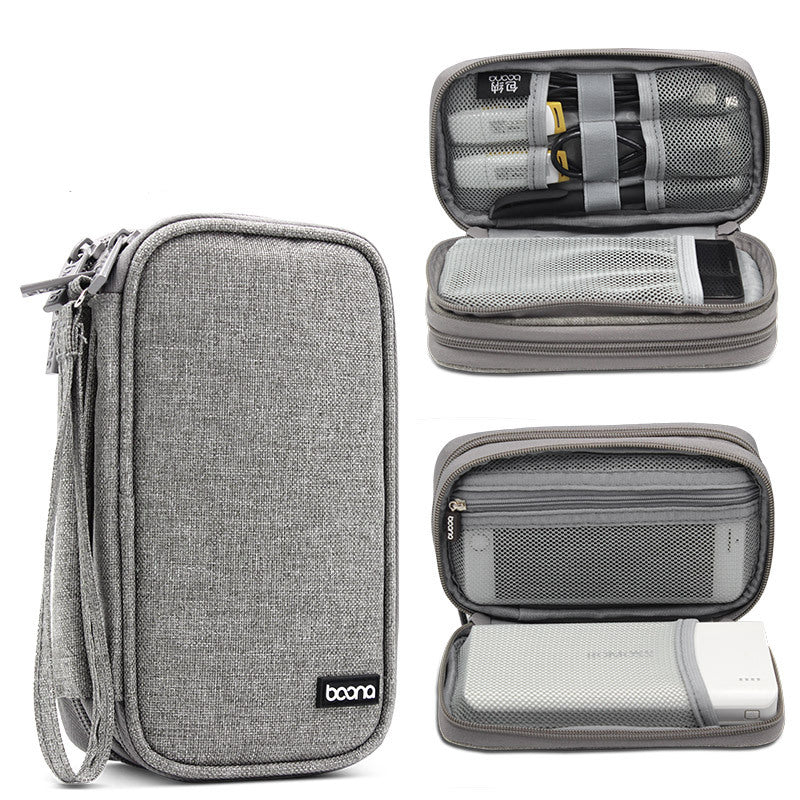 Boona 19cm*10.5cm Double-deck Digital Accessories Storage Bag USB Cable Charger U Dick Power Bank Organizer Bag
