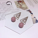 Sweet Ear Drop Earring Double Gold Triangle Pink Artificial Pearls Pendant Earrings for Women
