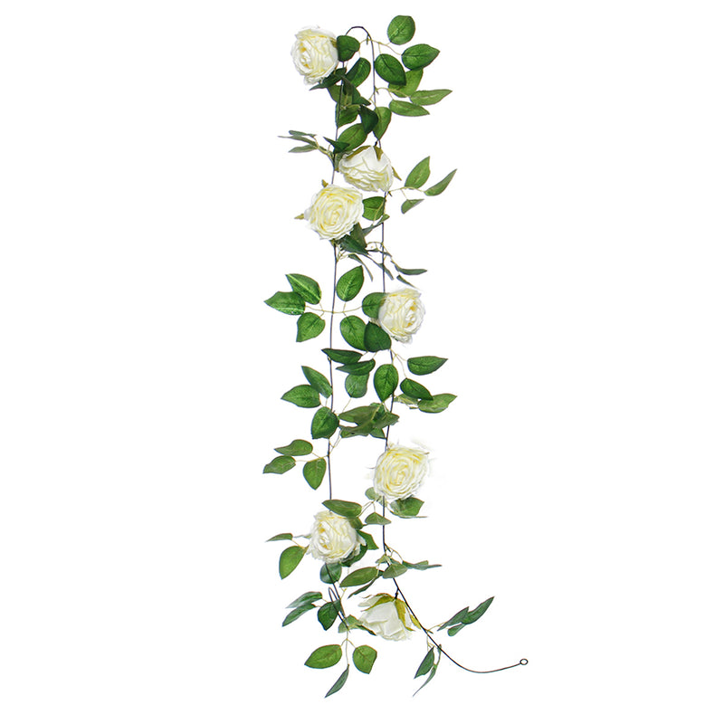 Artificial White Rose Flower Hanging Garland Wedding Party Garden Decorations 2m