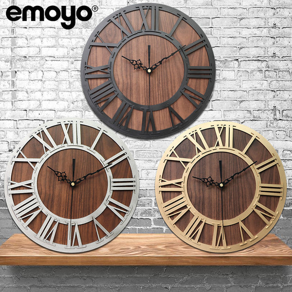 Emoyo ECY016 Wooden Craft Roman Digital Wall Clock For Home Office Decorations