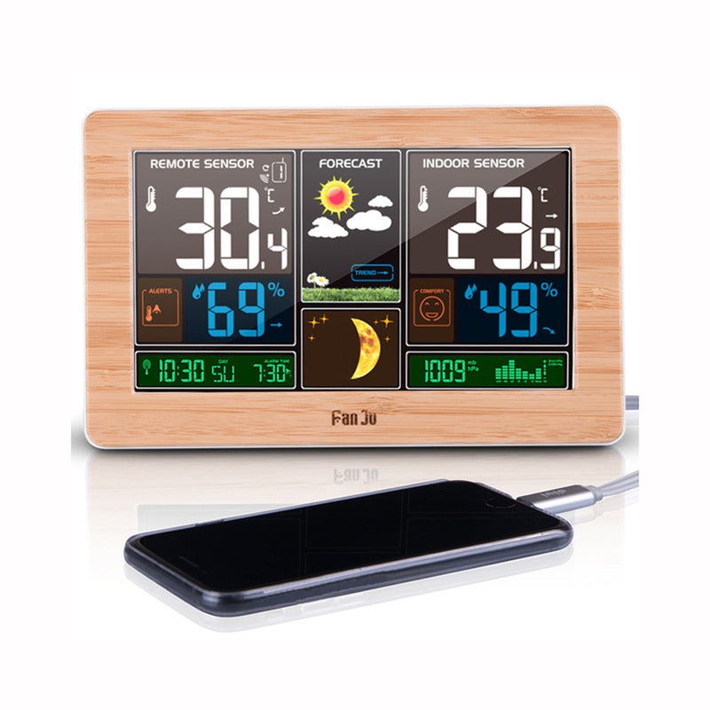 FanJu FJ3378 Digital Alarm Clock Weather Station Wall Indoor Outdoor Temperature Humidity Watch