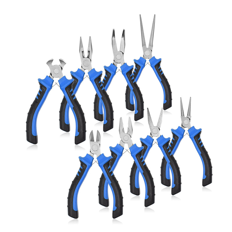 NEWACALOX 8Pcs 4.5inch Precision Pliers Set Mini Pliers Diagnoal Pliers Wire Cutting Long Nose Pliers Jewelry Making DIY Hand Tool Kit