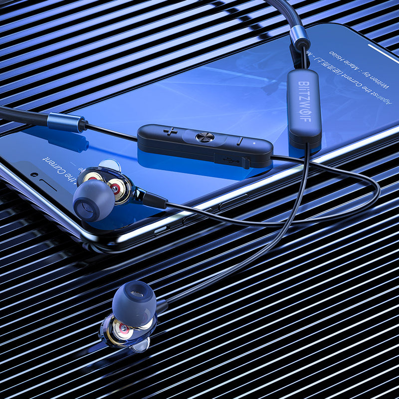 BlitzWolf BW-BTS4 bluetooth 5.0 Earphone Wireless Neckband Dual Dynamic Driver Magnetic Sports Headphone with Mic