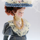 1:12 Porcelain Doll Victorian Lady in Dark Green Dress Dollhouse Decoration