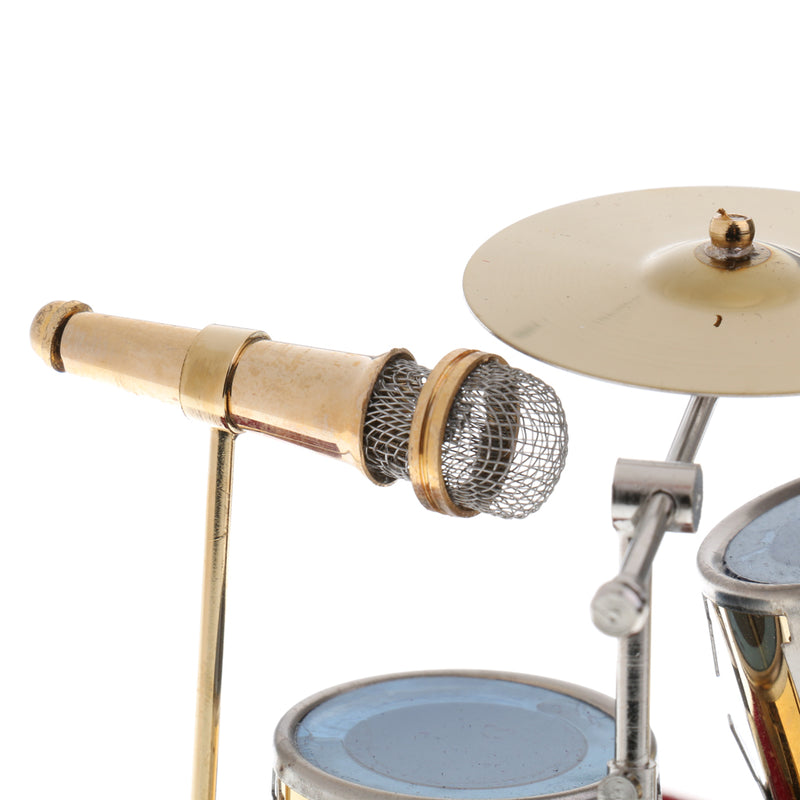 1/12 Dollhouse Miniature Copper Drum Set Model with Display Box Musical Instrument Decoration