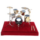 1/12 Dollhouse Miniature Copper Drum Set Model with Display Box Musical Instrument Decoration