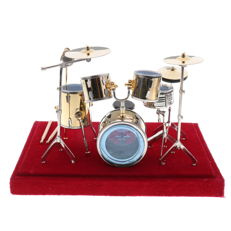 1/12 Dollhouse Miniature Copper Drum Set Model with Display Box Musical Instrument Decoration