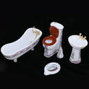 Dollhouse Miniature Ceramic Bathroom Furniture Toilet Basin Bathtub 5pcs Set