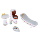 Dollhouse Miniature Ceramic Bathroom Furniture Toilet Basin Bathtub 5pcs Set