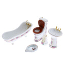 Dollhouse Miniature Ceramic Bathroom Furniture Toilet Basin Bathtub 5pcs Set