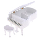 Dollhouse Miniature Musical Instrument White Wooden Grand Piano with Stool