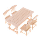 1:12 Scale Natural Wooden Dining Table Chairs Furniture Set Dollhouse Decor