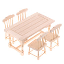 1:12 Scale Natural Wooden Dining Table Chairs Furniture Set Dollhouse Decor