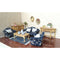1/12 Wood Sofa Couch Cushions Set Dollhouse Living Room Furniture Accessories Decoration Dark Blue