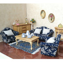 1/12 Wood Sofa Couch Cushions Set Dollhouse Living Room Furniture Accessories Decoration Dark Blue
