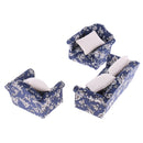 1/12 Wood Sofa Couch Cushions Set Dollhouse Living Room Furniture Accessories Decoration Dark Blue