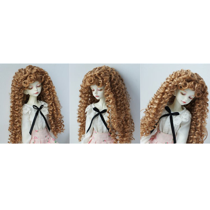 1/4 BJD Doll Long Curly Wig Brown Hairpiece for DOD LUTS SD SID Doll Hair Making Supplies