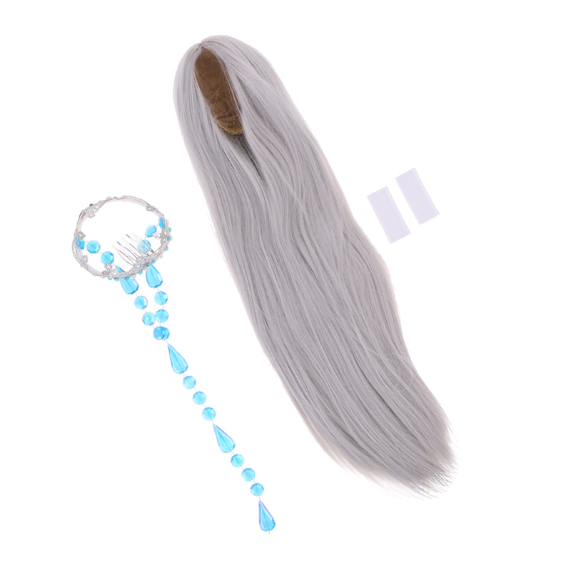 1/3 BJD Silver Hair Wig and Crown Set for 60cm Fairy Lolita Doll SD LUTS DOT