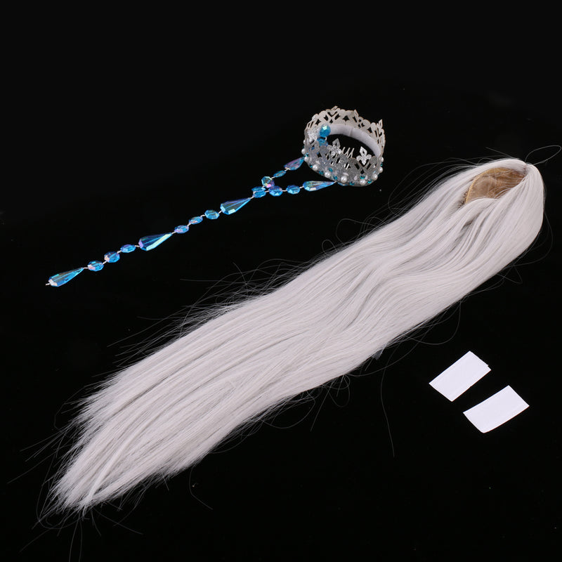 1/3 BJD Silver Hair Wig and Crown Set for 60cm Fairy Lolita Doll SD LUTS DOT