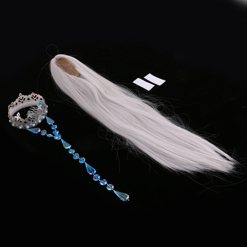 1/3 BJD Silver Hair Wig and Crown Set for 60cm Fairy Lolita Doll SD LUTS DOT