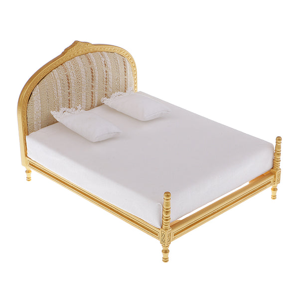 1/12 Dollhouse Miniature Bedroom European Furniture Double Bed with Mattress