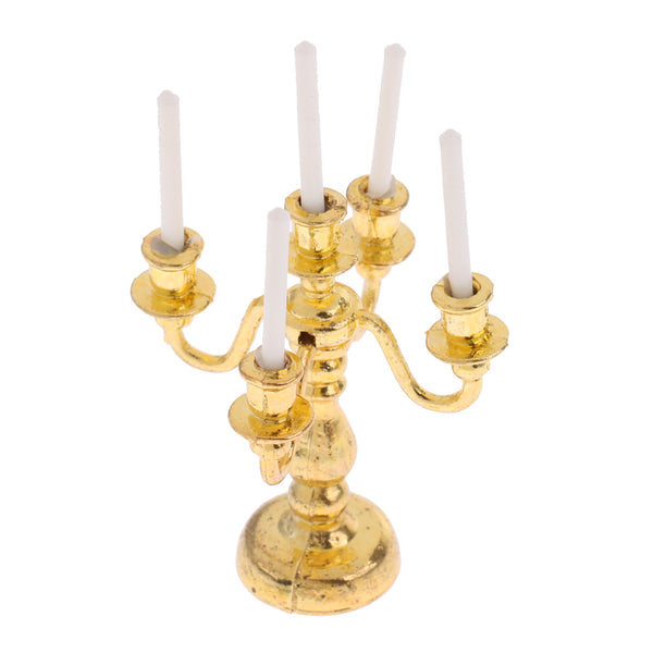 1/12 Golden Candlestick 5 Candle Set Candle Holder Dollhouse Any Rooms Decoration Accessory