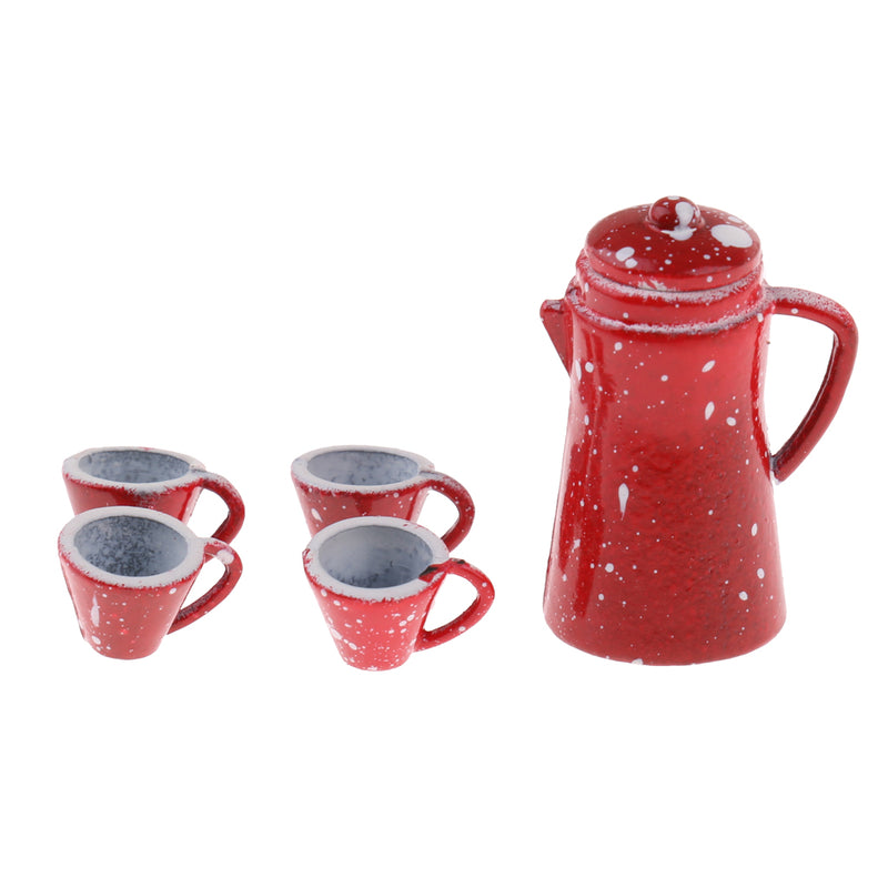 1/12 Scale Chinese Porcelain Coffee Tea Set Dollhouse Miniature Tableware Cookware Furniture Decoration Red