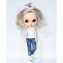 Fashion White Vest Ripped Jeans Jacket Suit Tops Pants Clothes for 12inch Blythe Takara Azone Dolls Accessories