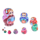 10 Pieces Set Flower Patterns Wooden Russian Nesting Dolls Stacking Matryoshka Toy Home Office Decoration
