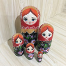 5 Pieces Set Woman Patterns Wooden Russian Nesting Dolls Stacking Matryoshka Toy Home Office Decoration